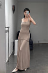 SWAYING/KNIT seamless halter neck long skirt SW24SS2L17 almond color PS68
